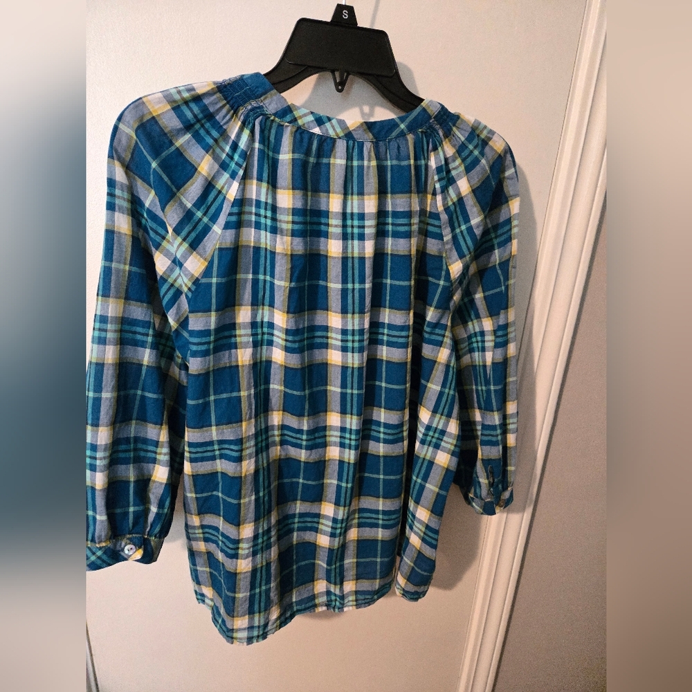 J. Jill Women's Plaid Blouse in Blue and Yellow - Picture 5 of 6
